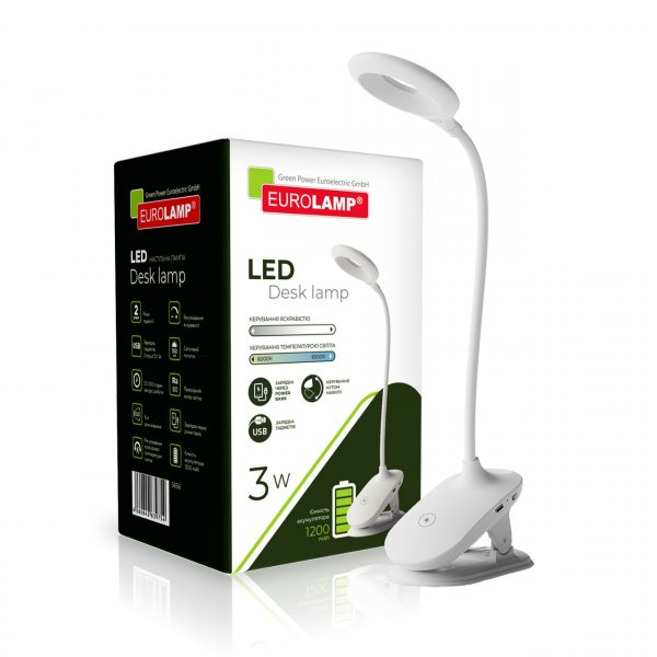 EUROLAMP LED Світ. настільний SMART 3W 6000-6500K dimmable USB+BATTERY white (60) LED-TLB-3W(white)USB