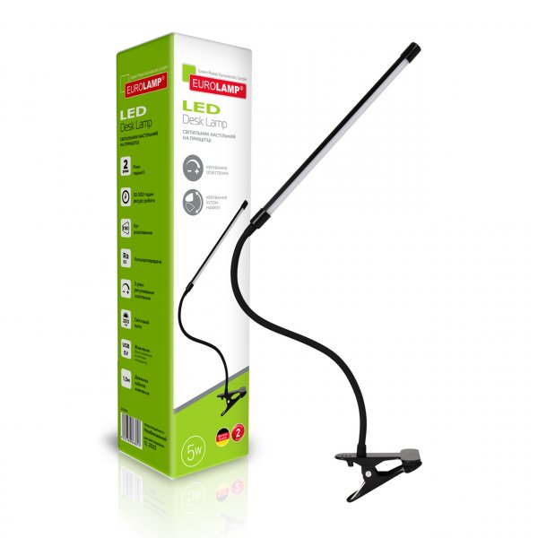 EUROLAMP LED Світильник настільний на прищіпці 5W 6500K чорний (25) LED-TLP-5W(black)