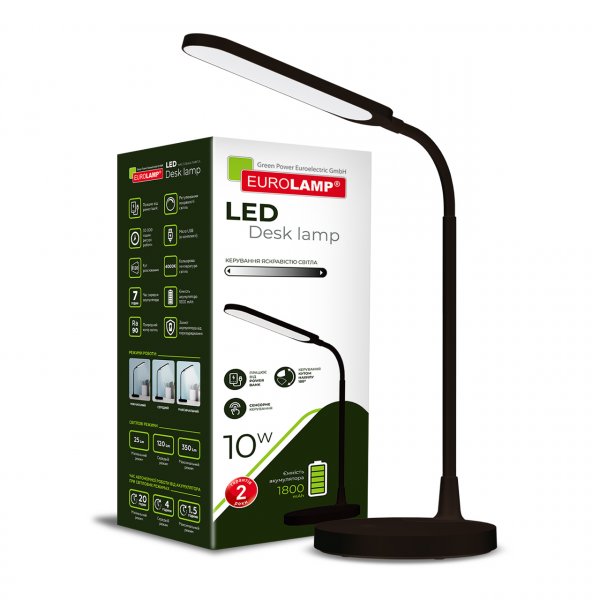 EUROLAMP LED Світильник настільний 10W 4000K USB+BATTERY чорний (6) LED-TLB-10W(black)