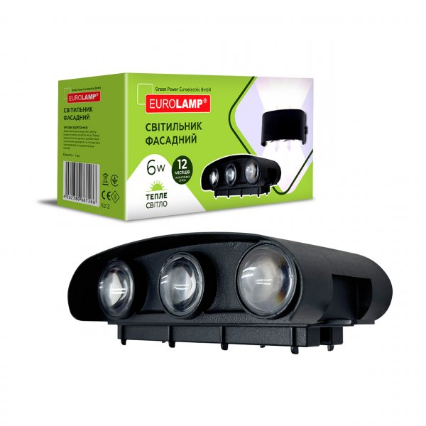 EUROLAMP LED Світильник фасадний 6W 3000K IP65 чорний (40) LED-6W/3000K(SL)