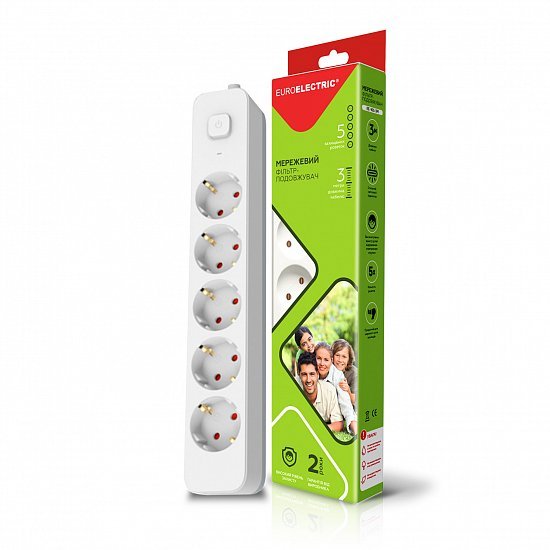 EUROELECTRIC Сетевой фильтр-удлинитель Х5, 10А, 3М (20) EE-105-3M