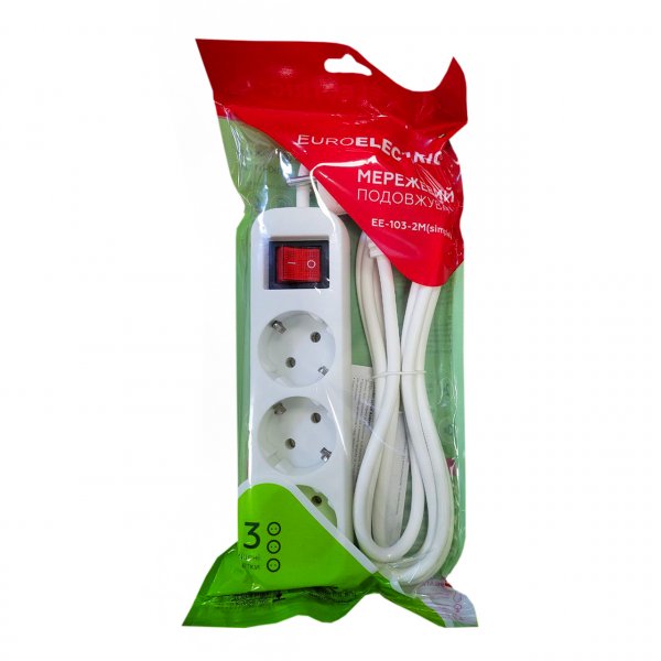 EUROELECTRIC Сетевой фильтр-удлинитель simple Х3, 10А, 2М (36) EE-103-2M(simple)