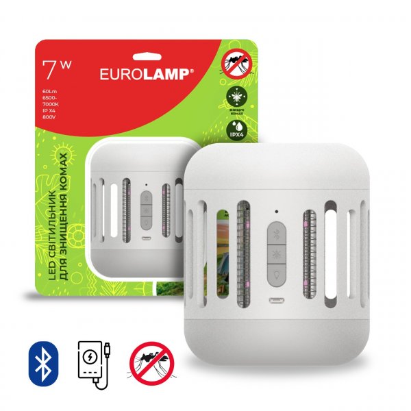 EUROLAMP LED Светильник для уничтожения насекомых 7W IPX4 Bluetooth MicroUSB (20) MK-7W(LIGHT)
