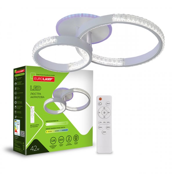 EUROLAMP LED Люстра світлодіодна акрилова кругла M16 42W 3000-6500K біла (10) LED-LR-42-M16(white)