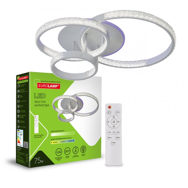 EUROLAMP LED Люстра світлодіодна акрилова кругла M17 75W 3000-6500K біла (10) LED-LR-75-M17(white)