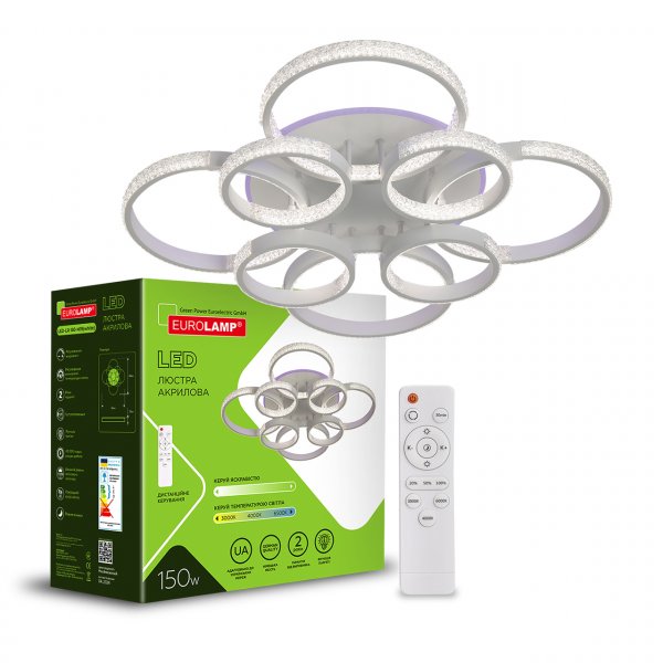 EUROLAMP LED Люстра светодиодная акриловая круглая M19 150W 3000-6500K белая (6) LED-LR-150-M19(white)