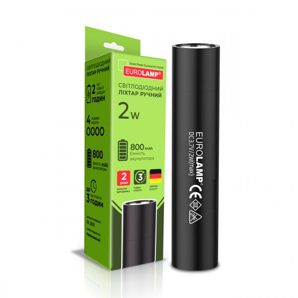 EUROLAMP Світлодіодний ліхтар ручний 2W battery+USB чорний (132) FLASH-2W(black)