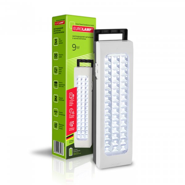 EUROLAMP Світлодіодний світильник з акумулятором 45 SMD 9W 6500-7000K сонячна батарея (40) EM-45SMD/9W(S)