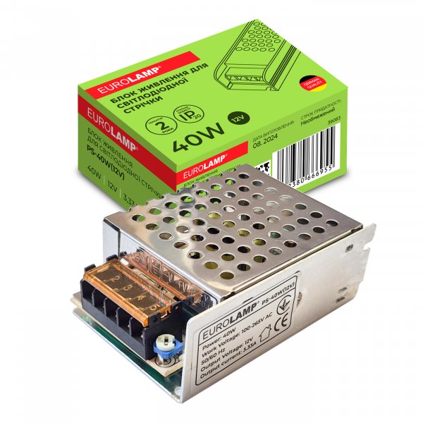 EUROLAMP Блок живлення для світлодіодної стрічки 40W 12V 3,33A (100) PS-40W(12V)