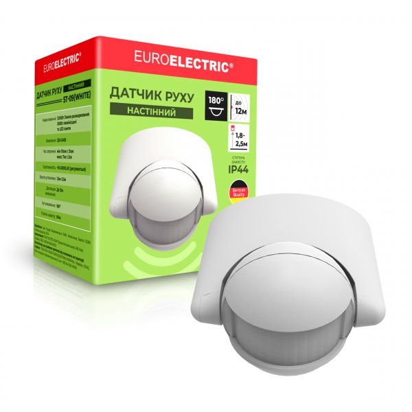 EUROELECTRIC Датчик движения настенный 180` макс. 12 м белый (50) ST-09(white)