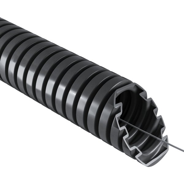 Труба гофрированная электромонтажная с протяжкой 750N/5см; Ø25мм; ПВХ; темно-серая; Бухта 50 м