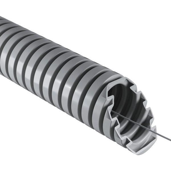 Труба гофрована електромонтажна з протяжкою 320 N/5см; Ø20мм; ПВХ; світло-сіра; Бухта 50 м