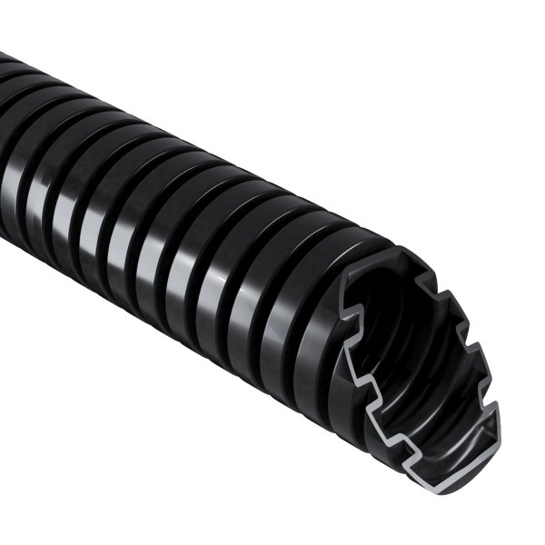 Труба гофрована електромонтажна з протяжкою 320 N/5см; Ø16мм; ПВХ; чорна; Бухта 50 м