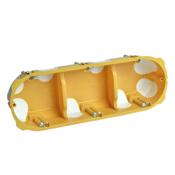 Коробка приборная в пустотелой стене; тройная; с эластичными вводами; ПВХ; желтая; 209х68х40мм