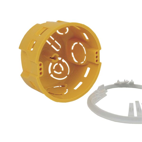 Коробка приборная в пустотелой стене; с монтажным кольцом; ПВХ; желтая; Ø78х44мм