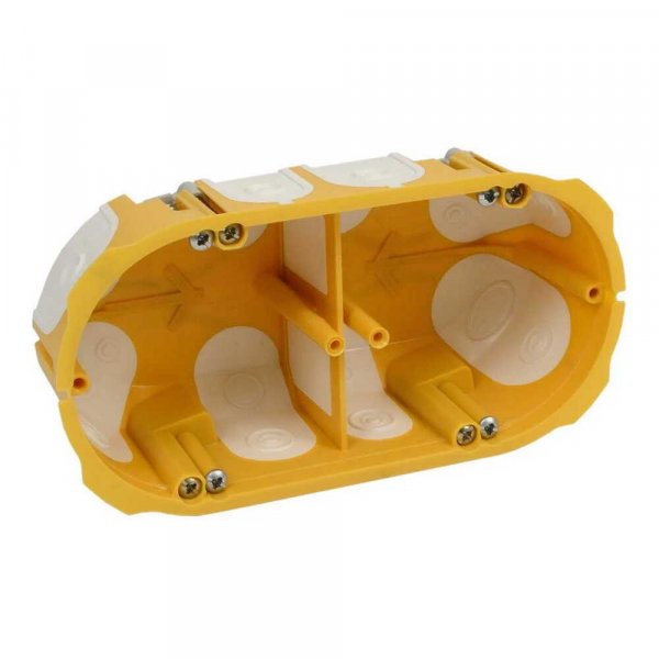 Коробка приборная в пустотелой стене; двойная; с эластичными вводами; ПВХ; желтая; 142х70х40мм