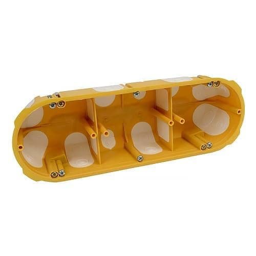 Коробка приладова в пустотілі стіни; потрійна; з еластичними вводами; ПВХ; жовта; 209х68х50мм