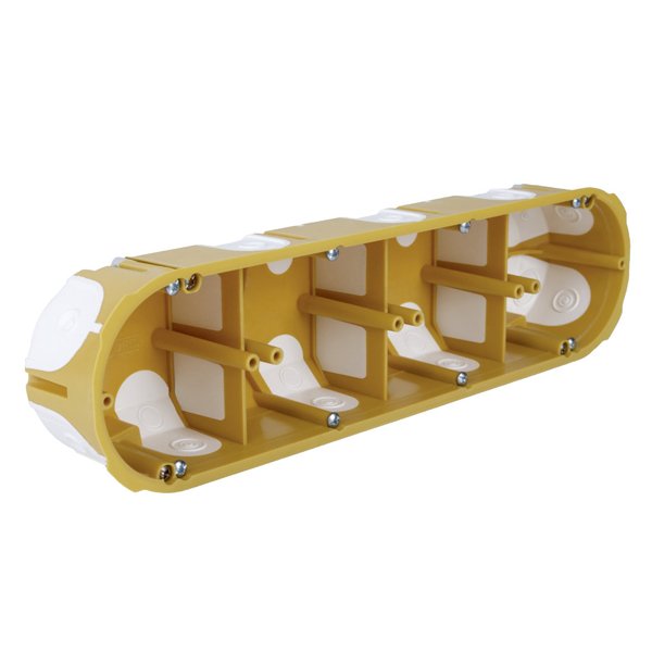 Коробка приборная в пустотелой стене; четырехкратная; с эластичными вводами; ПВХ; желтая; 280х68х50мм