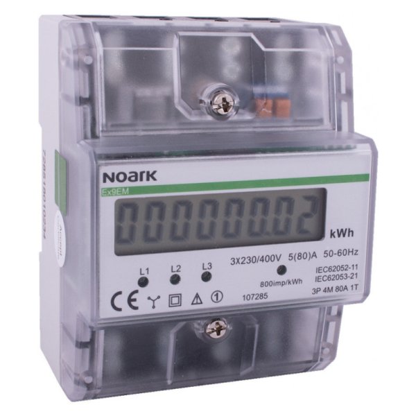 Лічильник електроенергії 3-фазний, 4 MU, 80 A, 1-тарифний, LCD дисплей Ex9EM 3P 4M 80A 1T 107285