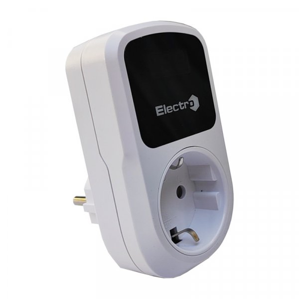 Реле контролю напруги побутове РП з чорним дисплеєм, розеткове, цифрове, 16А, 150-210В/230-280В, 5сек. - 999сек. ElectrO