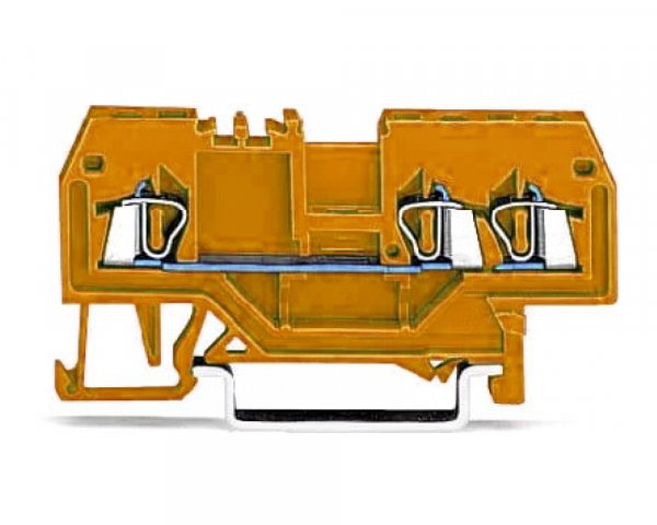 Клемма проходная с пружинным зажимом наборная 3-проводная 1,5 мм² оранжевая, WAGO