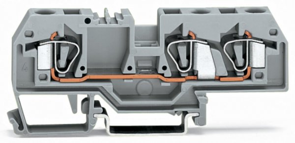Клема проходная с пружинным зажимом наборная 3-проводная 6,0 мм² серая, WAGO