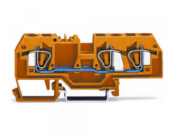 Клема проходная с пружинным зажимом наборная 3-проводная 6,0 мм² оранжевая, WAGO