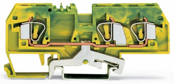 Клема заземлення з пружинним затиском набірна 3-провідна 6,0 мм² жовто-зелена, WAGO