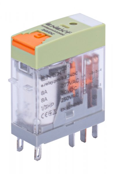 Реле проміжне e.relay.pro.8.2.24DC, 8А, 2 групи контактів, котушка 24В DC p091004