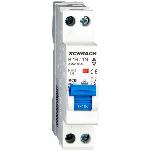 Автоматичний вимикач з нейтраллю 4,5кА 1P+N 16А х-ка B Schrack AM418516