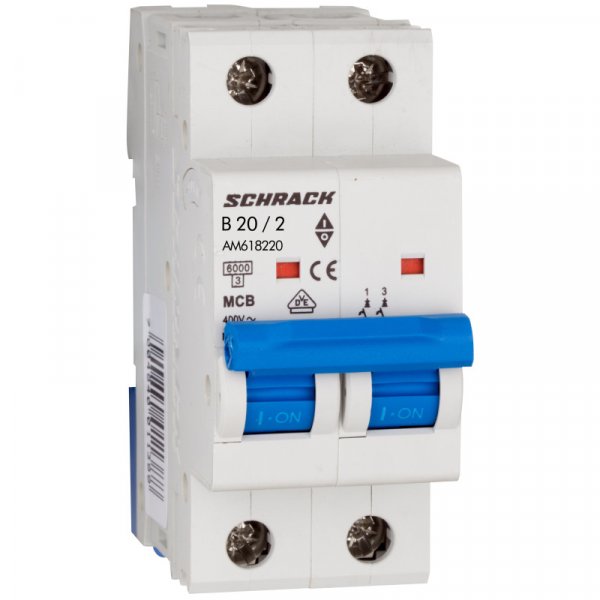 Автоматический выключатель 6кА 2P 20А х-ка B Schrack AM618220