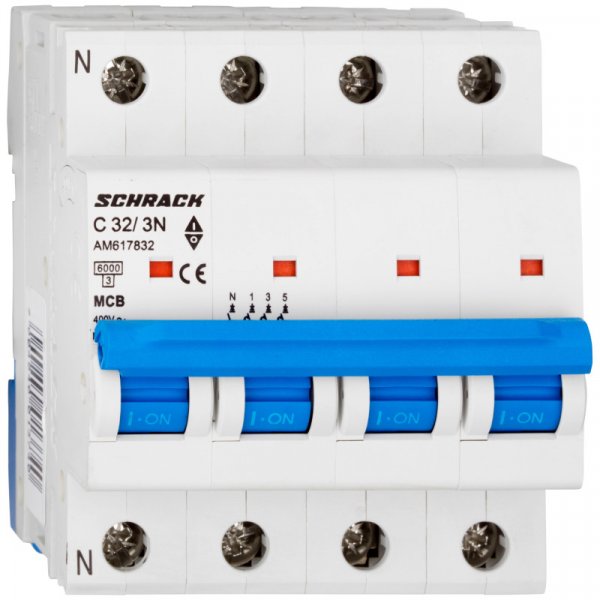 Автоматический выключатель 6кА 3P+N 32А х-ка C Schrack AM617832