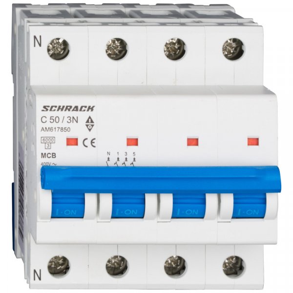 Автоматичний вимикач 6кА 3P+N 50А х-ка C Schrack AM617850