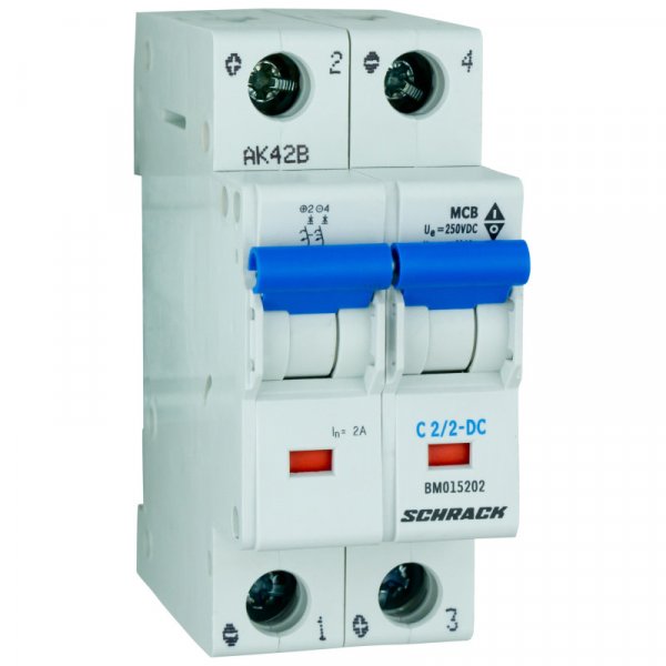 Автоматичний вимикач DC 10kA 2P 2A х-ка C Schrack BM015202