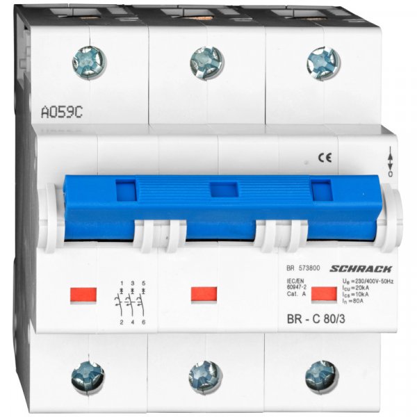 Автоматический выключатель 20кА 3P 80A х-ка C Schrack BR573800