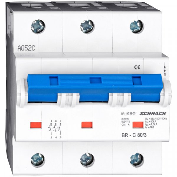 Автоматичний вимикач 10кА 3P 80A х-ка C Schrack BR973800