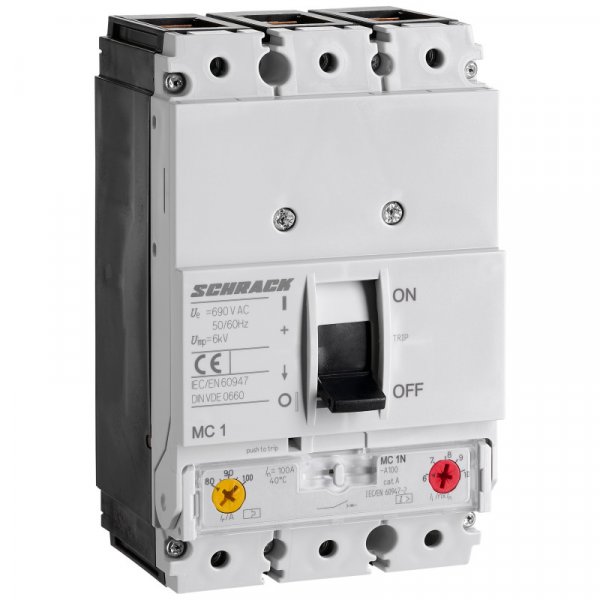 Автоматичний вимикач силовий регульований 50кА 3P 100А тип A розм.1 Schrack MC110231
