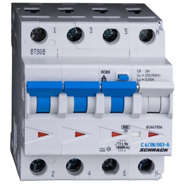 АВДТ 6кА/30мА 3P+N 6A х-ка C тип A Schrack BO667806