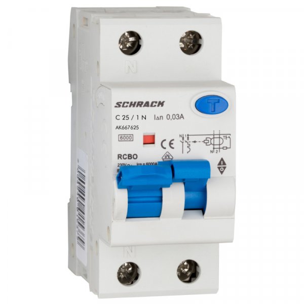 АВДТ 6кА/30мА 1P+N 25A х-ка C Тип A Schrack AK667625