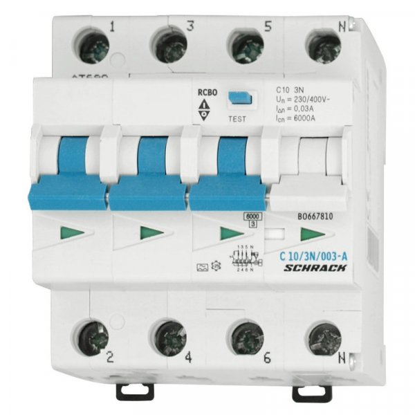 АВДТ 6кА/30мА 3P+N 10A х-ка C тип A Schrack BO667810