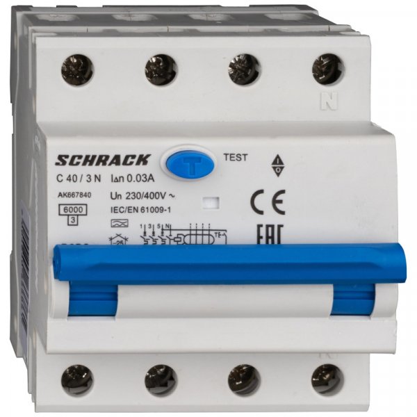 АВДТ 6кА/30мА 3P+N 40A х-ка C Тип A Schrack AK667840