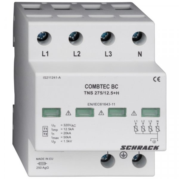 Захисний грозорозрядник Combtec клас B+C 4P TNS 12.5kA 275В АС Schrack IS211240-A