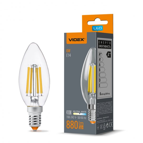 LED лампа VIDEX Filament C37F 6W E14 4100K