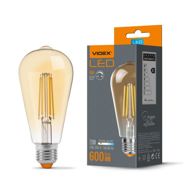 LED лампа VIDEX Filament ST64FAD 6W E27 2200K диммируемая бронза