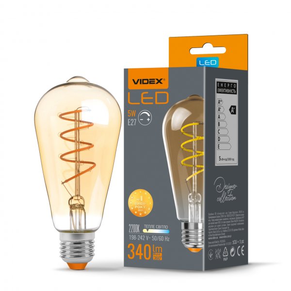 LED лампа VIDEX Filament ST64FASD 5W E27 2200K диммируемая бронза