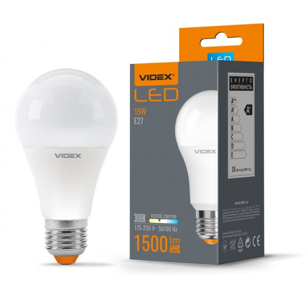 LED лампа VIDEX A65e 15W E27 3000K