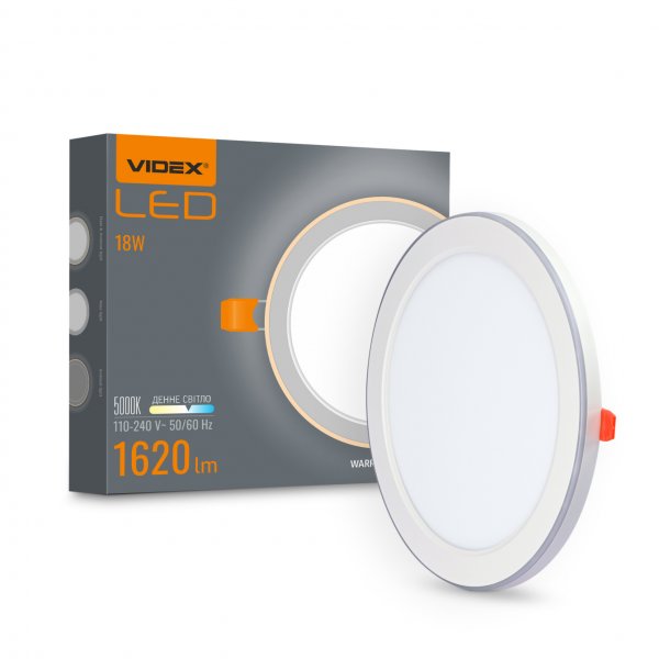 LED светильник встроенный с декоративной подсветкой VIDEX DL4R 18W+6W 5000K+2700K 220V