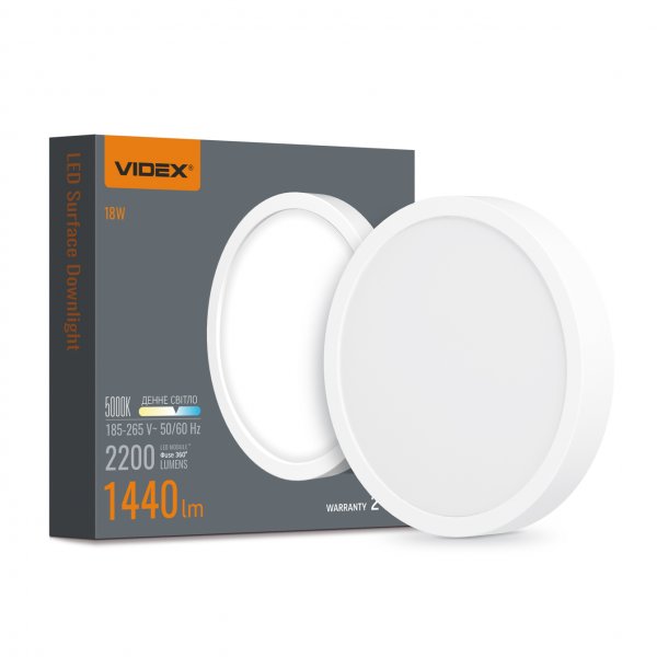LED Светильник круглый накладной VIDEX 18W 5000K White