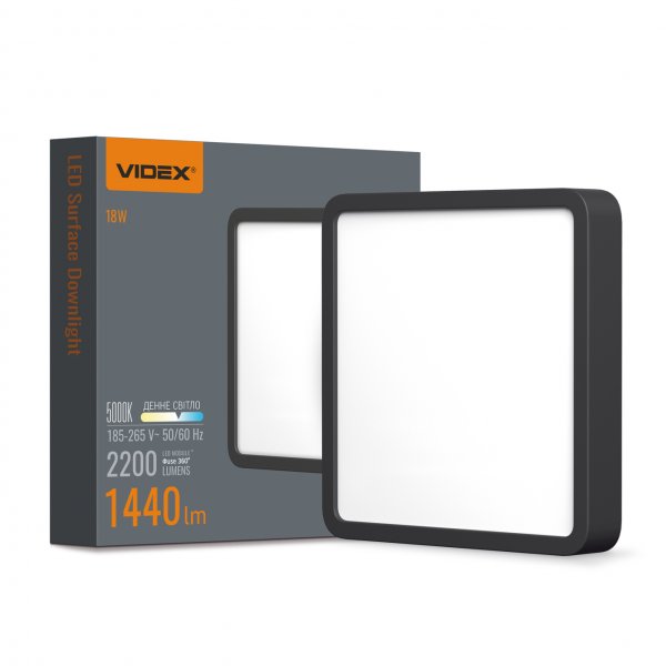 LED Светильник накладной квадрат VIDEX 18W 5000K Black
