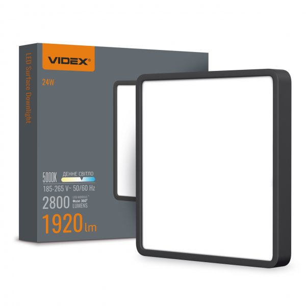 LED Светильник накладной квадрат VIDEX 24W 5000K Black